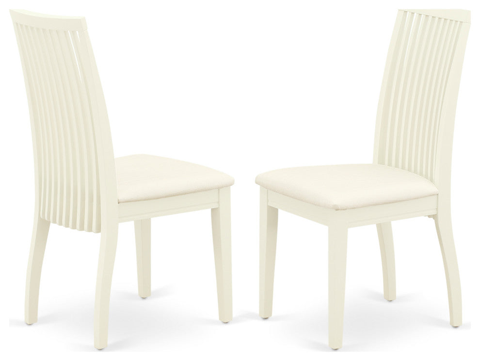 5Pc Dining Set, Round Dinette Table, Drop Leaves, Four Linen Seat Chairs, White