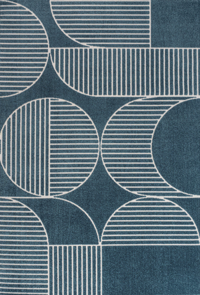 High-Low Arch Scandi Striped Navy/Cream 3 ft x 5 ft Indoor/Outdoor Area Rug