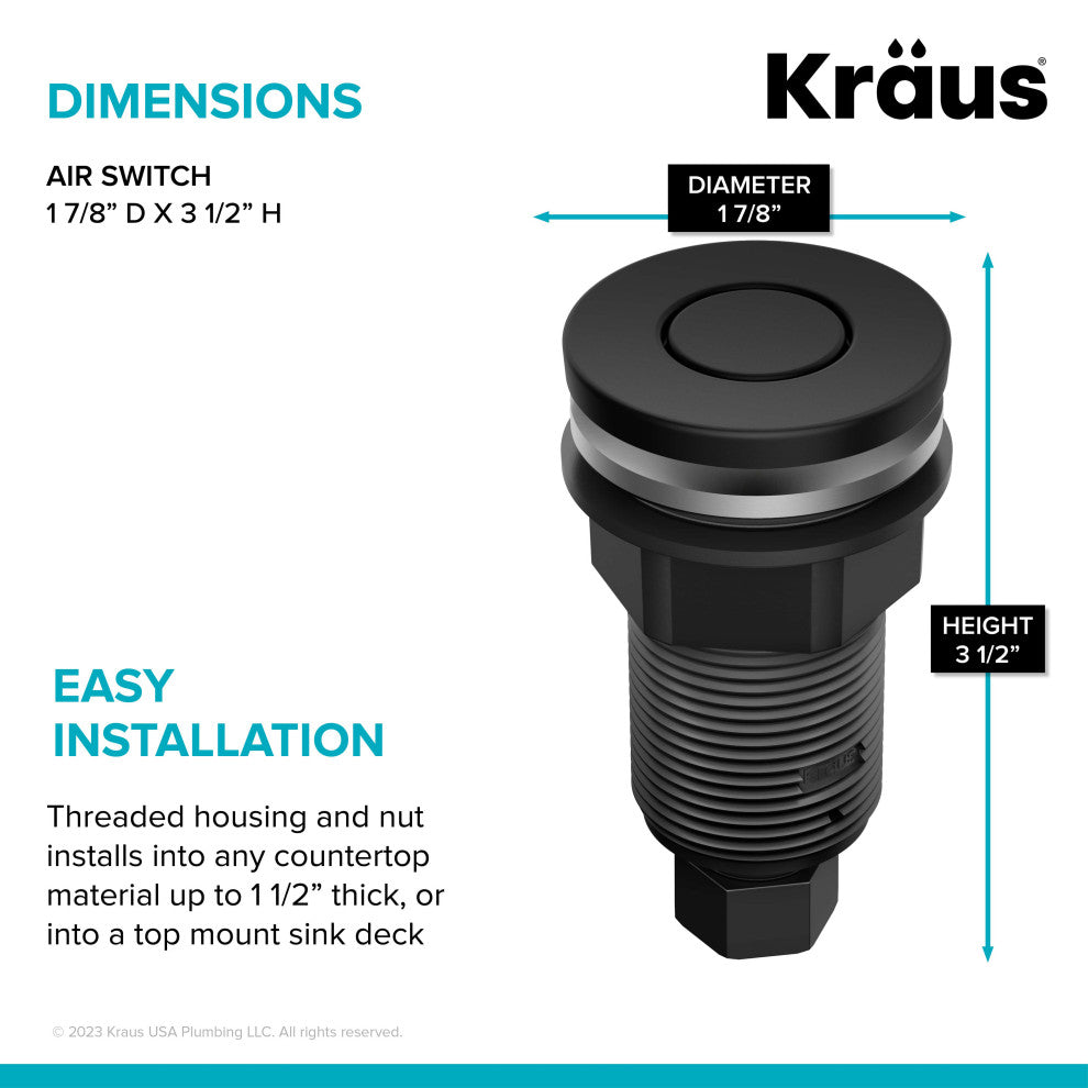 KRAUS Flat Top Garbage Disposal Air Switch Button, Matte Black (Kwdb-20mb)