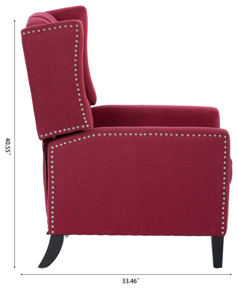 27" Wide Tufted Fabric Wingback Chair, Wine Red