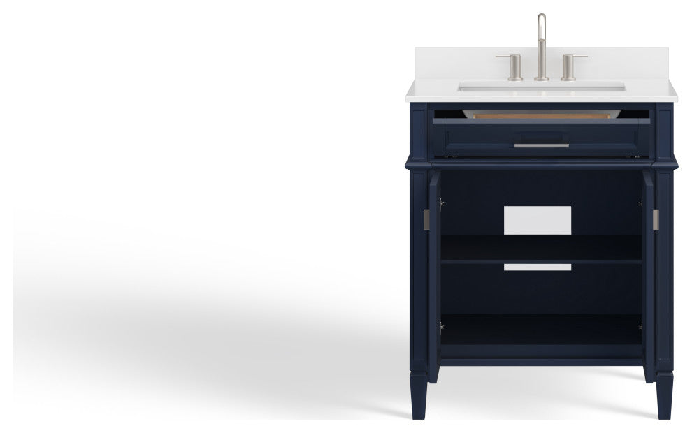 The Drew Bathroom Vanity, Navy Blue, 30", Single Sink, Freestanding