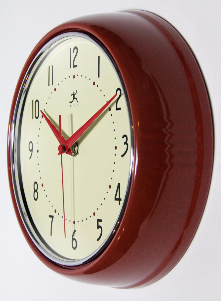 Infinity Instruments Retro Kitchen Vintage 50s Wall Clock, Red