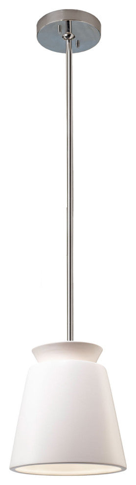 Small Trapezoid Pendant, Matte White, Polished Chrome, Incandescent
