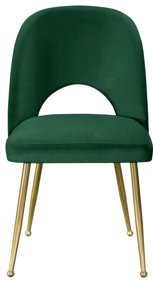 Logan Velvet Dining Chairs With Brushed Gold Legs (Set of 2), Green