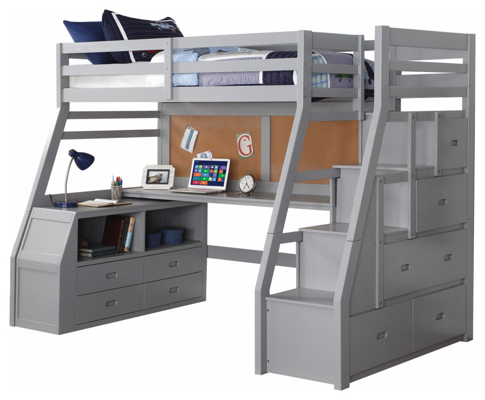 Twin Size Gray Finish Pine Wood Loft Bed