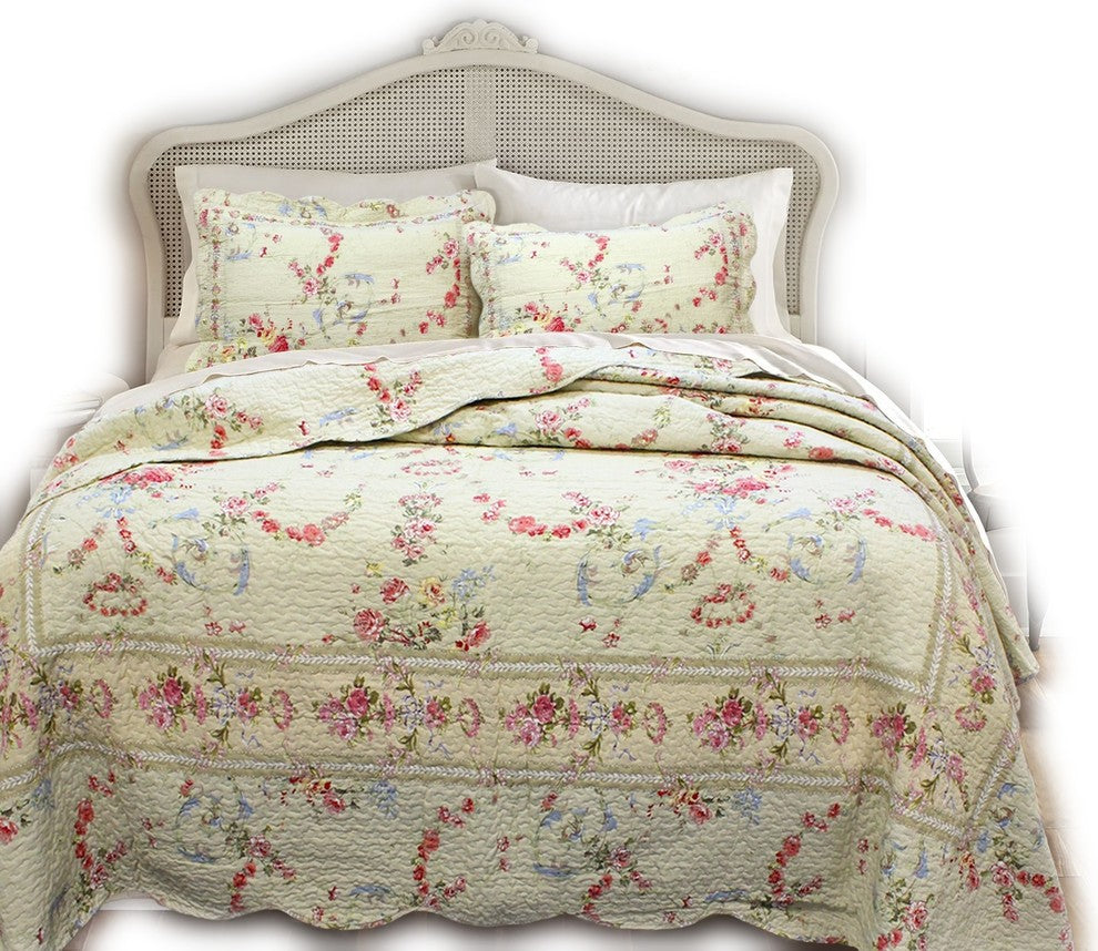Prairie Bloom Reversible 100%Cotton Quilt Set, King Set