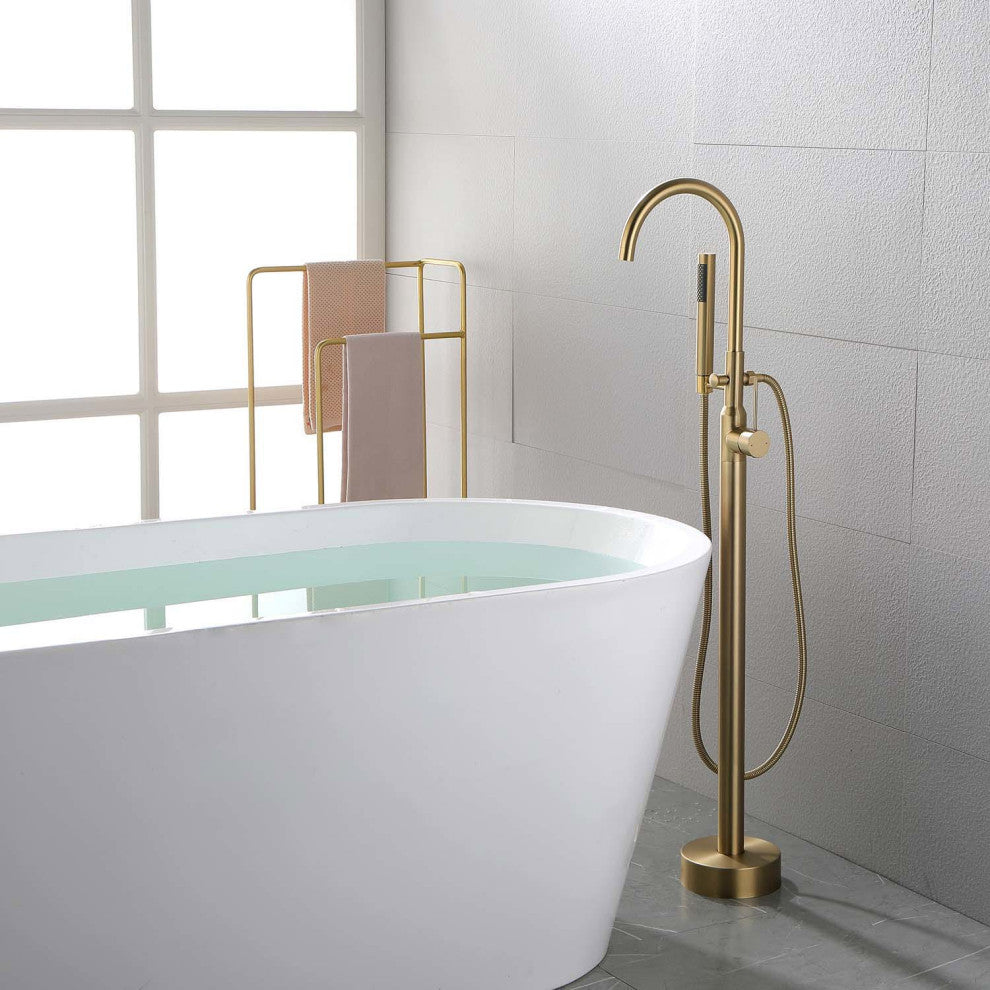 Givingtree Single Handle Floor Mounted Clawfoot Tub Faucet,Matte Black, Gold