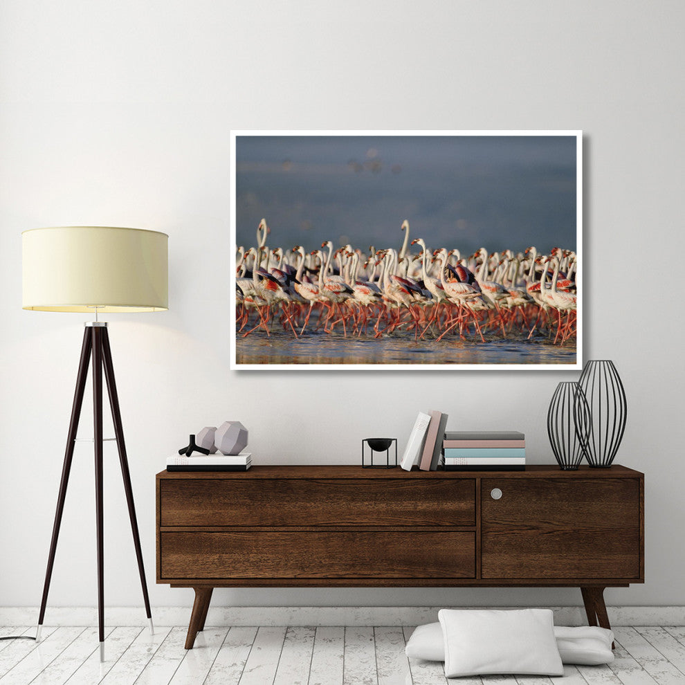 "Flamingo flock, courtship dance, Lake Nakuru" Paper Art, 62"x42"