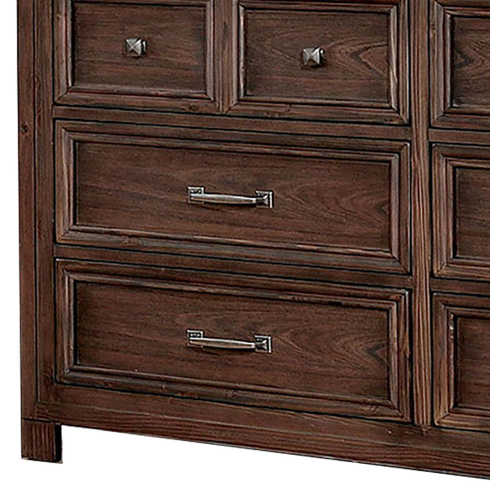Benzara BM203216 6 Drawer Transitional Wooden Dresser With Molded Trim, Brown