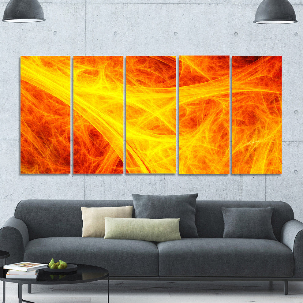 Orange Mystic Psychedelic Texture, Abstract Art on Canvas, 60"x28", 5 Panels