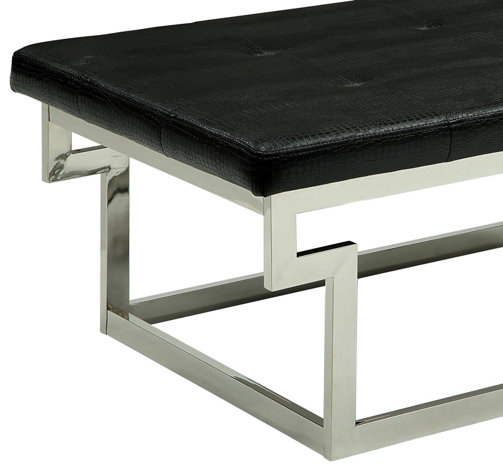 Furniture of America Jaxi Contemporary Faux Leather Tufted Bench in Black