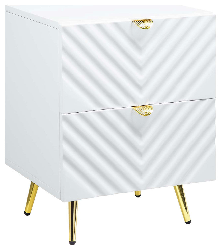 High Gloss Finish Nightstand With 2 Drawers, White