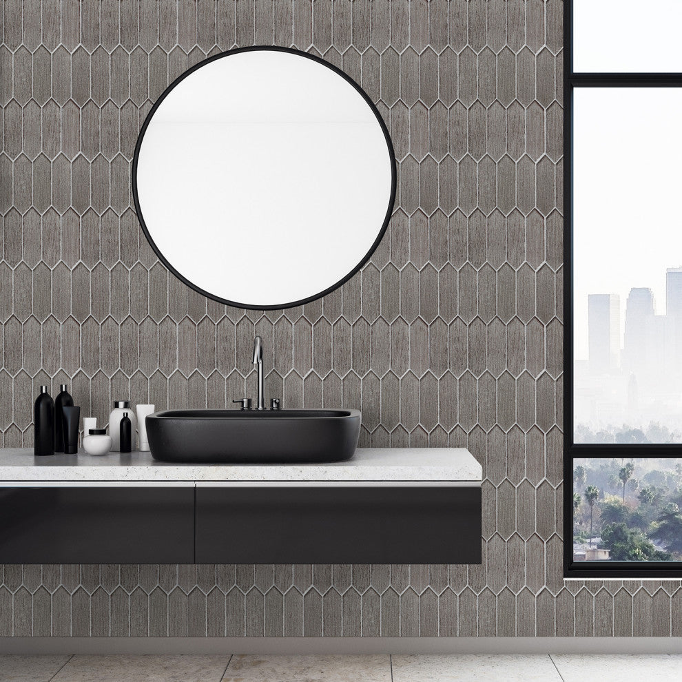Windey 10.9"x11.3" Hexagon Laminated Glass Mosaic Wall Tile, Brown, Sample