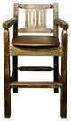 Captain''s Barstool, Stain and Lacquer Finish, Upholstered Seat, Saddle Pattern