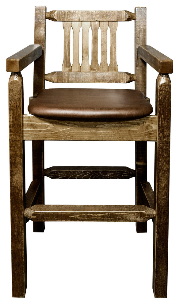 Captain''s Barstool, Stain and Lacquer Finish, Upholstered Seat, Saddle Pattern