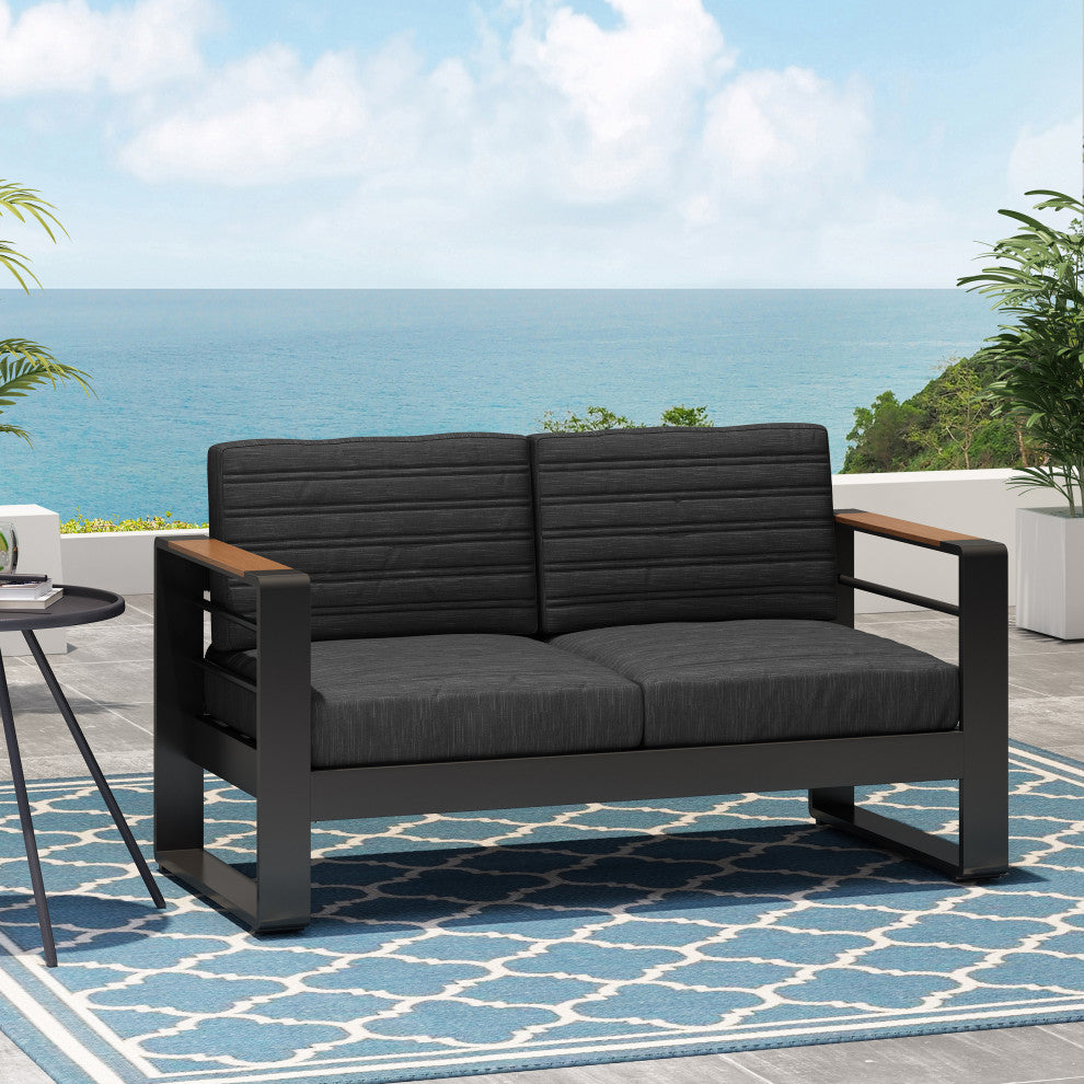 Neffs Outdoor Aluminum Loveseat with Water Resistant Cushions
