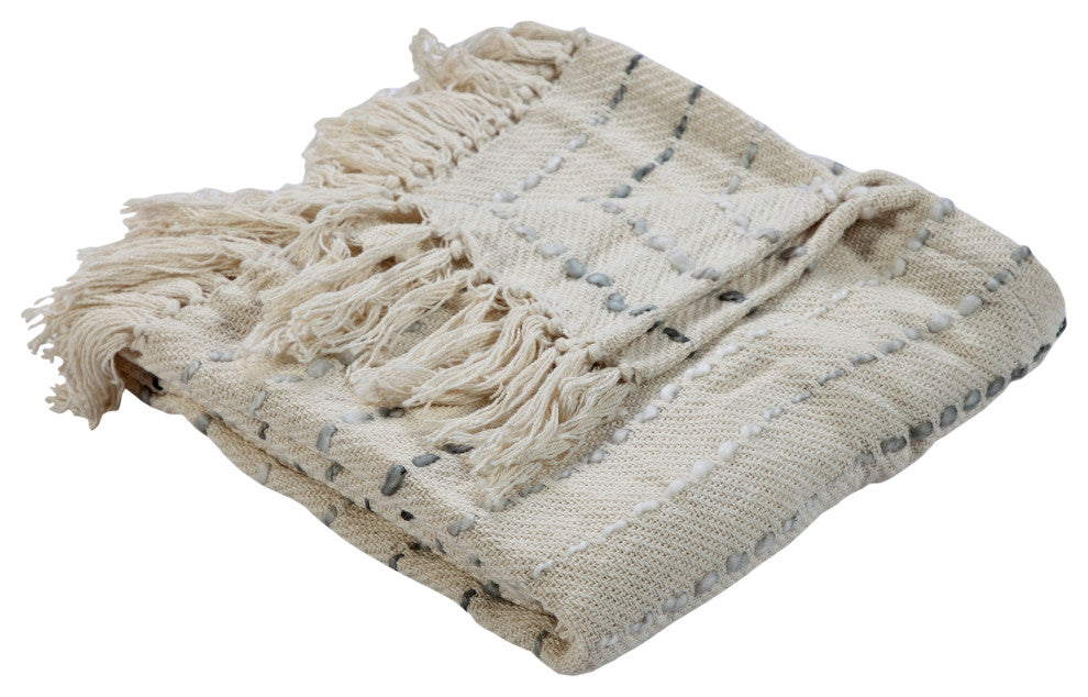 Shimmer Stripe Woven Throw Blanket with Fringe, Gray