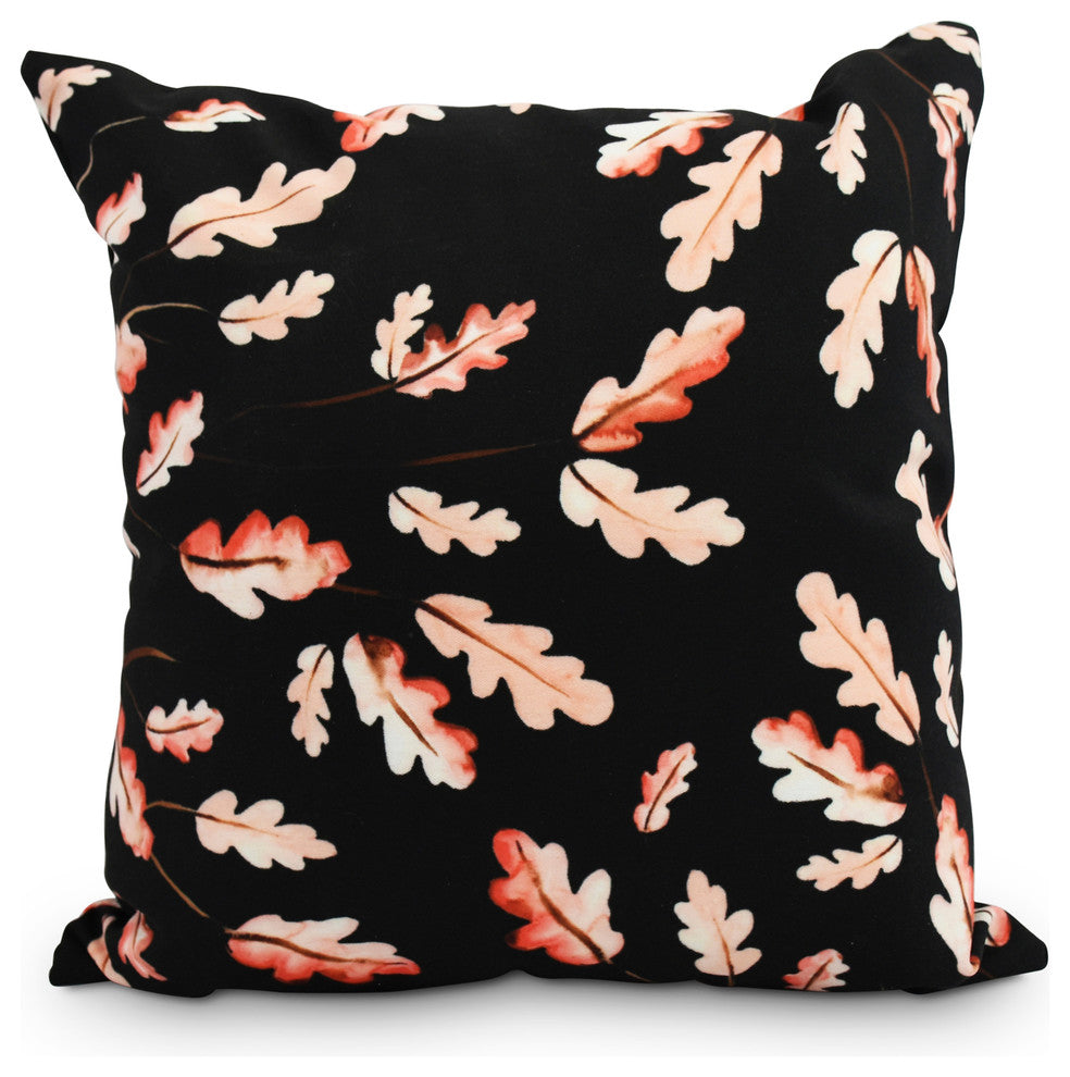 26" Wild Oak Leaves Black Floral Print Decorative Throw Pillow