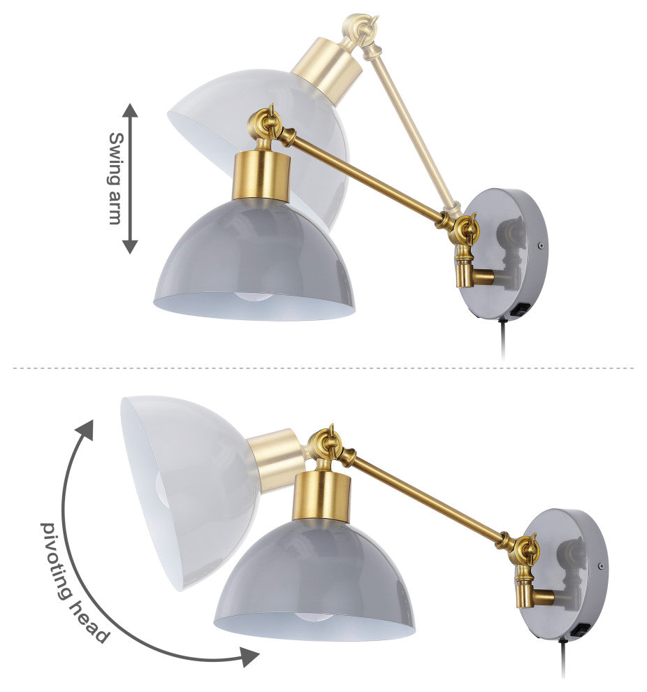 Lisa Swing Arm 1-Light Modern Midcentury Iron USB Charging Port LED Sconce, Gray
