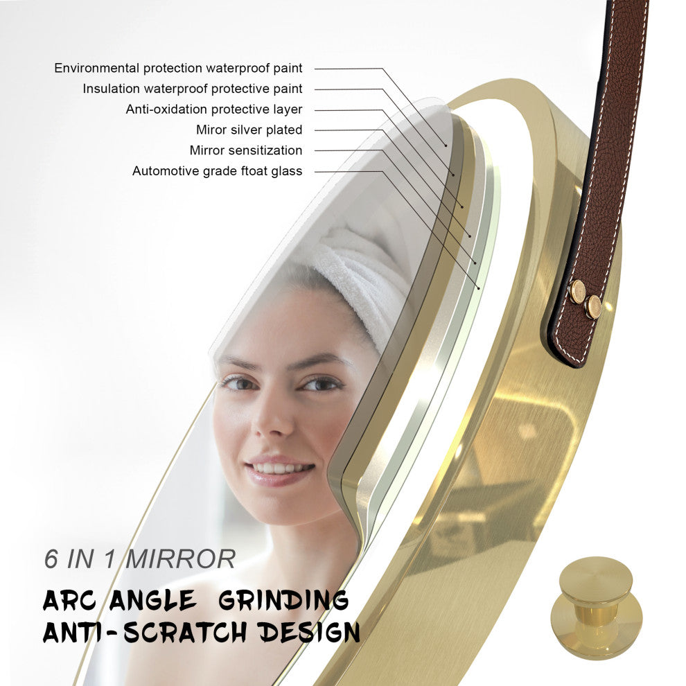 32'' Round Metal Framed Smart 3-Color Dimmable Anti-Fog LED Vanity Mirror, Gold