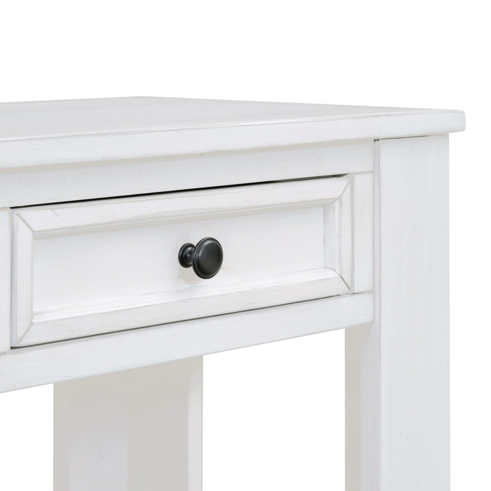 63"x30" Rustic Chic Console Table with Drawers and Shelf for Entryway Hallway, Antique White