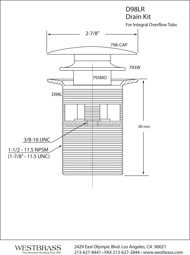 Tip Toe Integrated Overflow Bath Drain In Polished Nickel, Satin Nickel