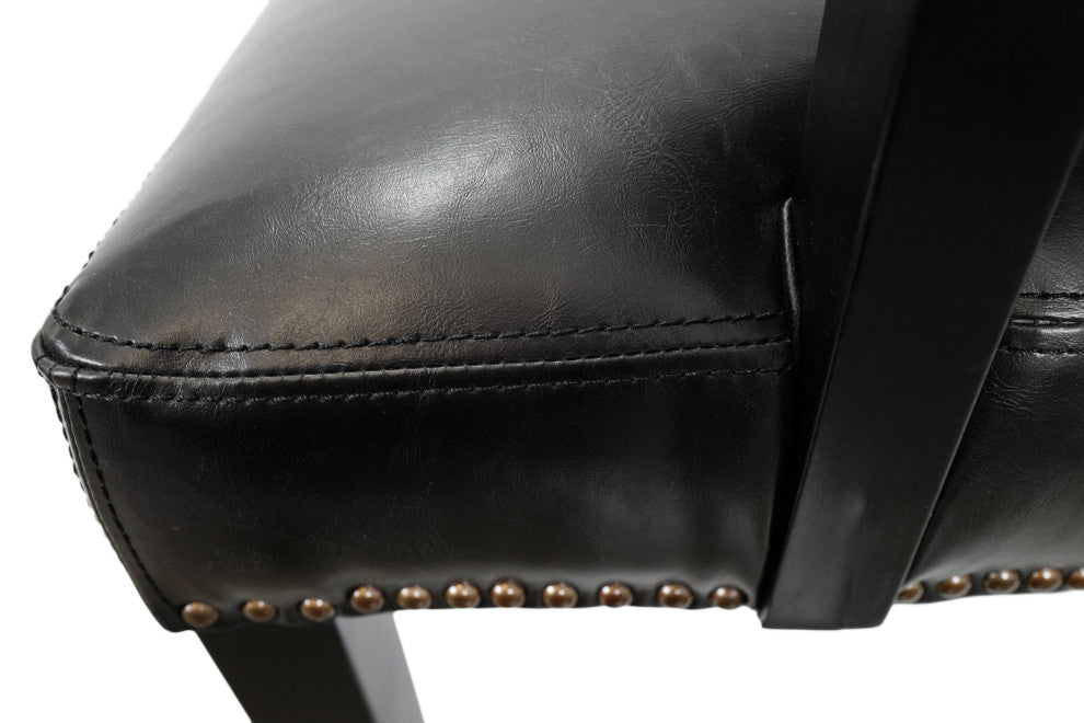 Black Leather and Nailhead Arm Dining Chair