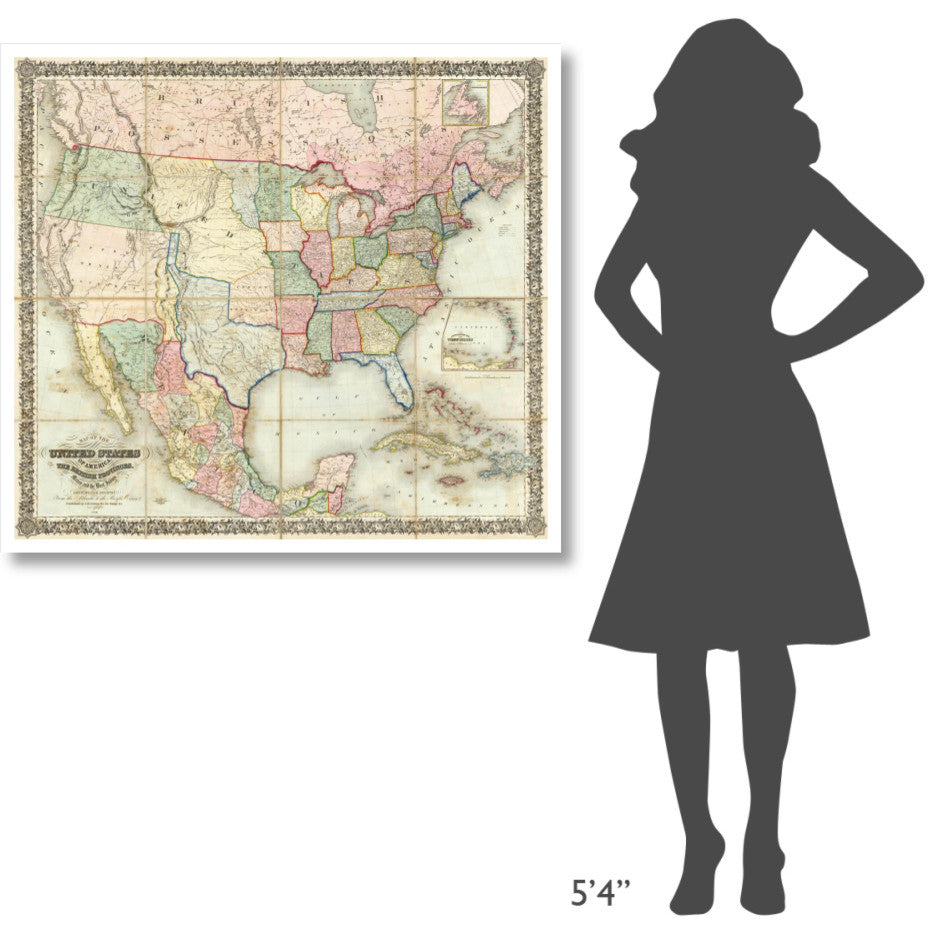 "Map of The United States of America, 1848" Print by J. H. Colton, 42"x38"
