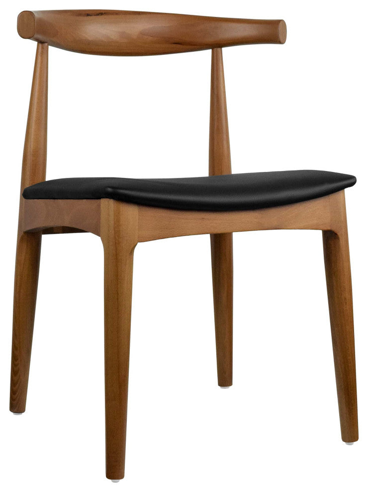 Set of 2 Modern Wooden Elbow Dining Chairs With PU Leather or Beige Fabric Seat, Espresso