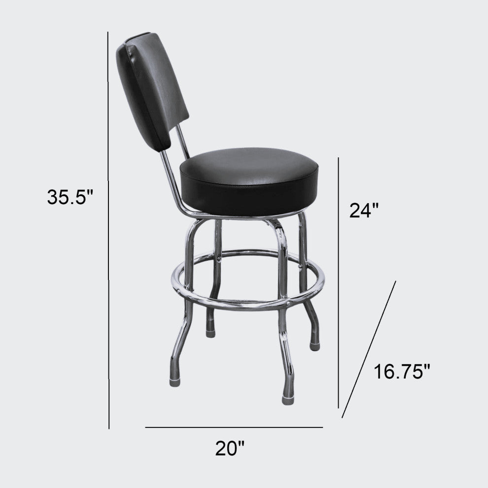 Retro Home Single Ring Upholstered 24" Swivel Counter Stool with Back, Wine