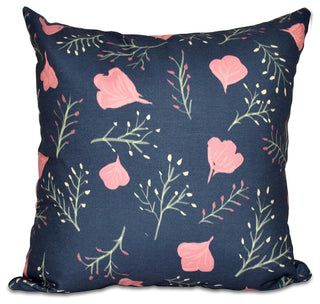 Spring Blooms, Floral Print Pillow, Navy Blue, 16"x16"