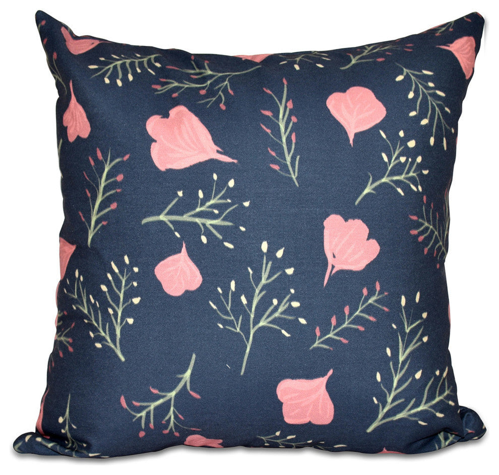 Spring Blooms, Floral Print Pillow, Navy Blue, 16"x16"