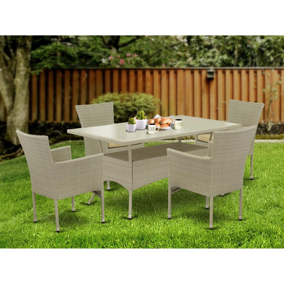 Osbk5-03A, 5-Piece Outdoor Furniture Natural Table and 4 Armchairs With Cushion