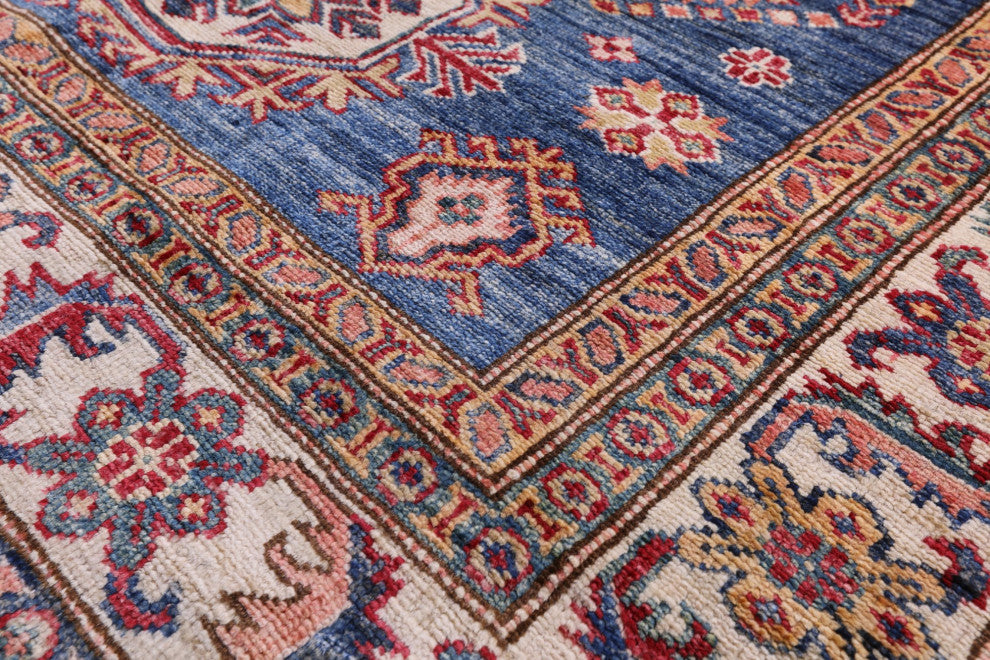 4' 1" X 5' 11" Super Kazak Geometric Handmade Wool Rug Q10265