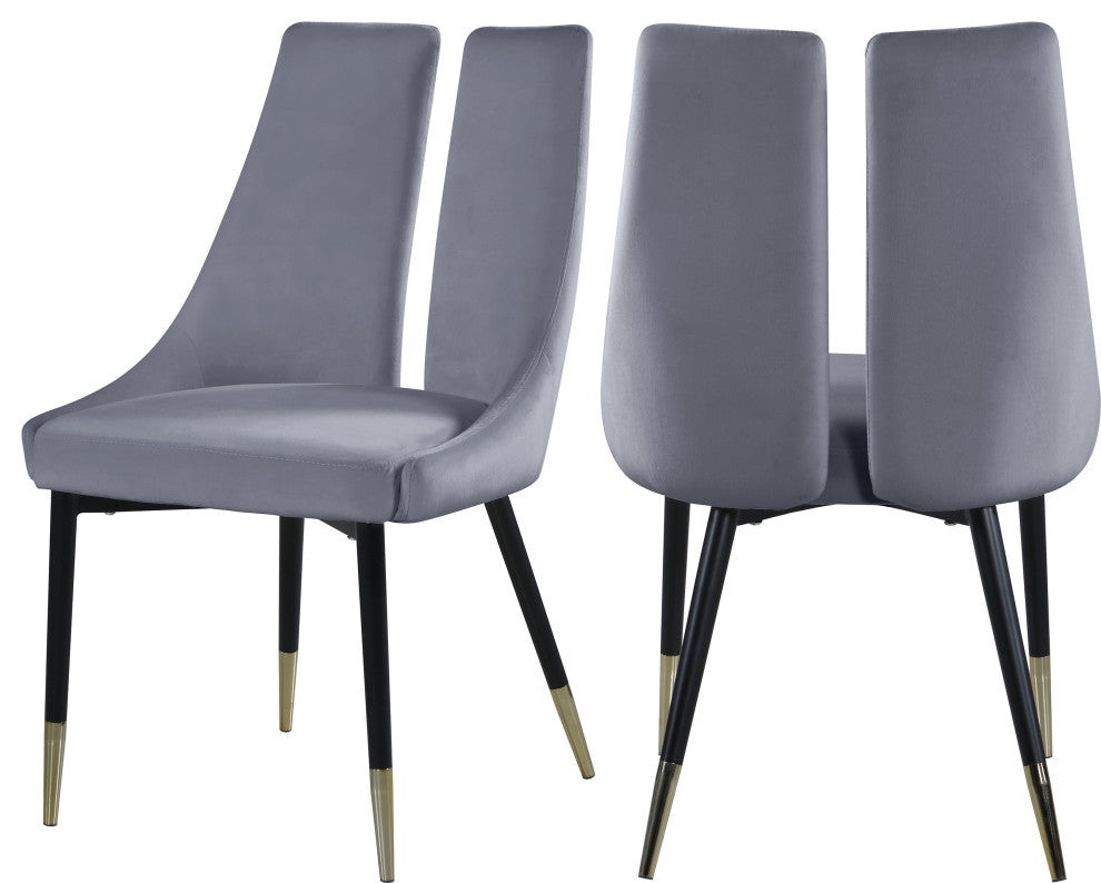 Sleek Velvet Upholstered Dining Chair (Set of 2), Gray