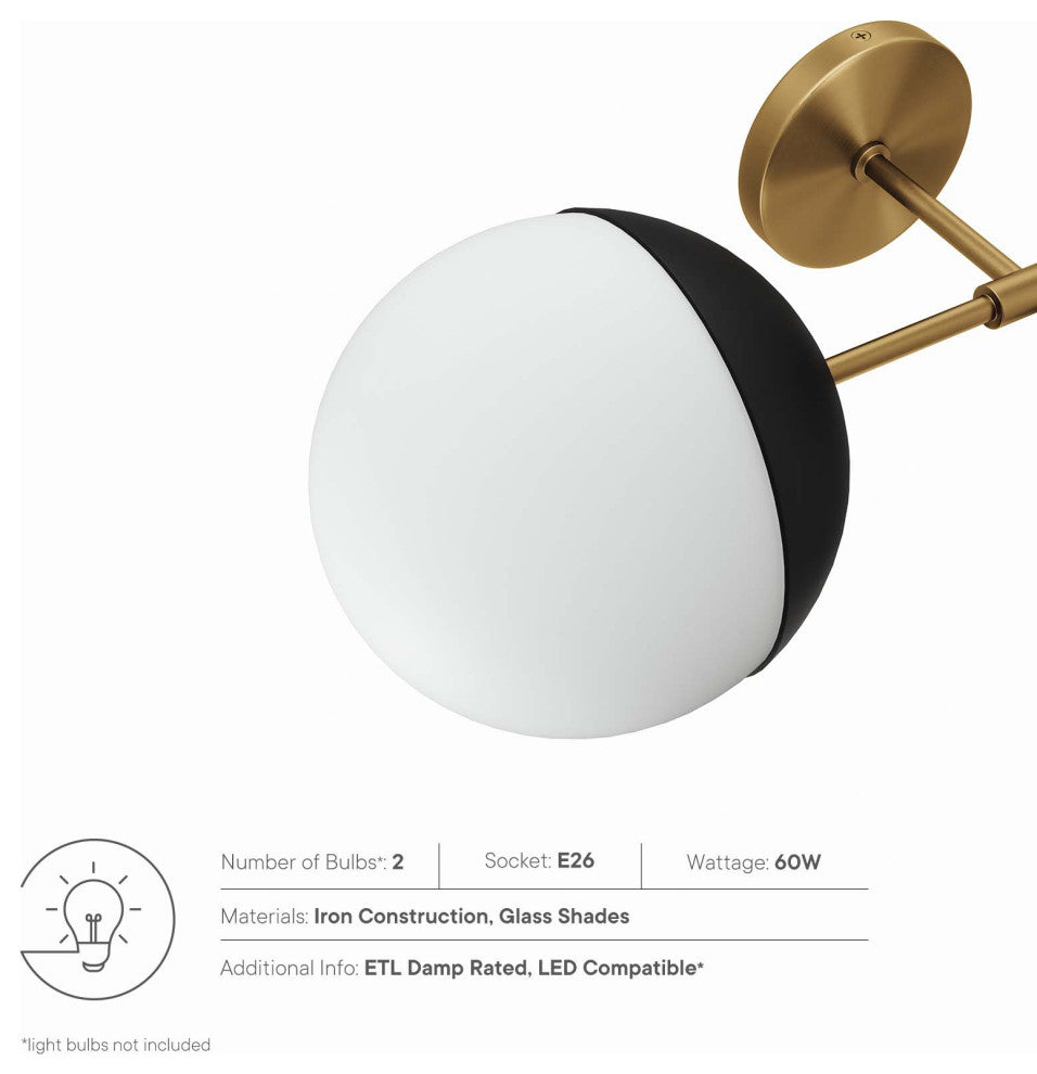 Stellar 2-Light Wall Sconce, Opal Satin Brass