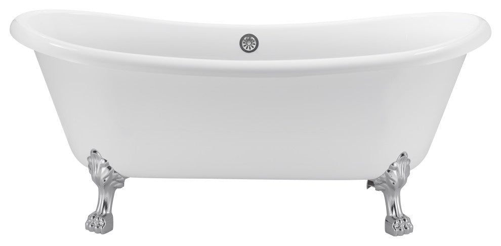 67 in Acrylic Freestanding Bathtub With Clawfoot, Contemporary Soaking Tub, White