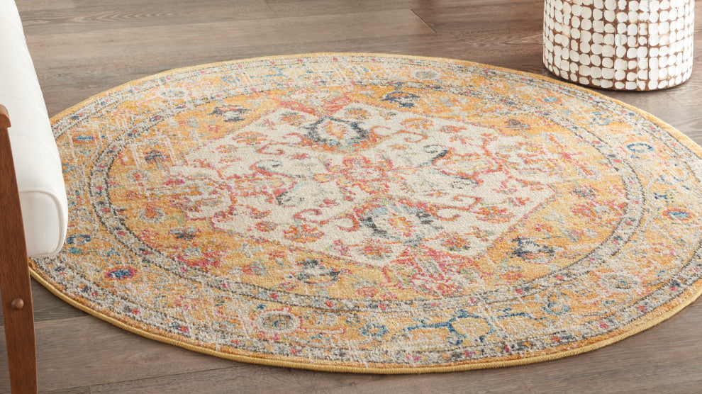 Nourison Passion 4' x Round Ivory/Yellow Bohemian Indoor Area Rug