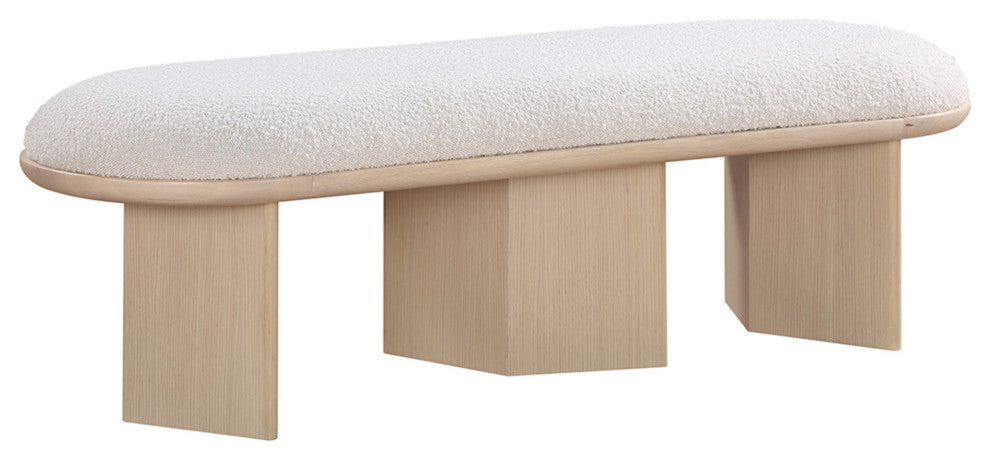 Wilshire Boucle Fabric Upholstered Bench, Cream, Natural Oak Finish