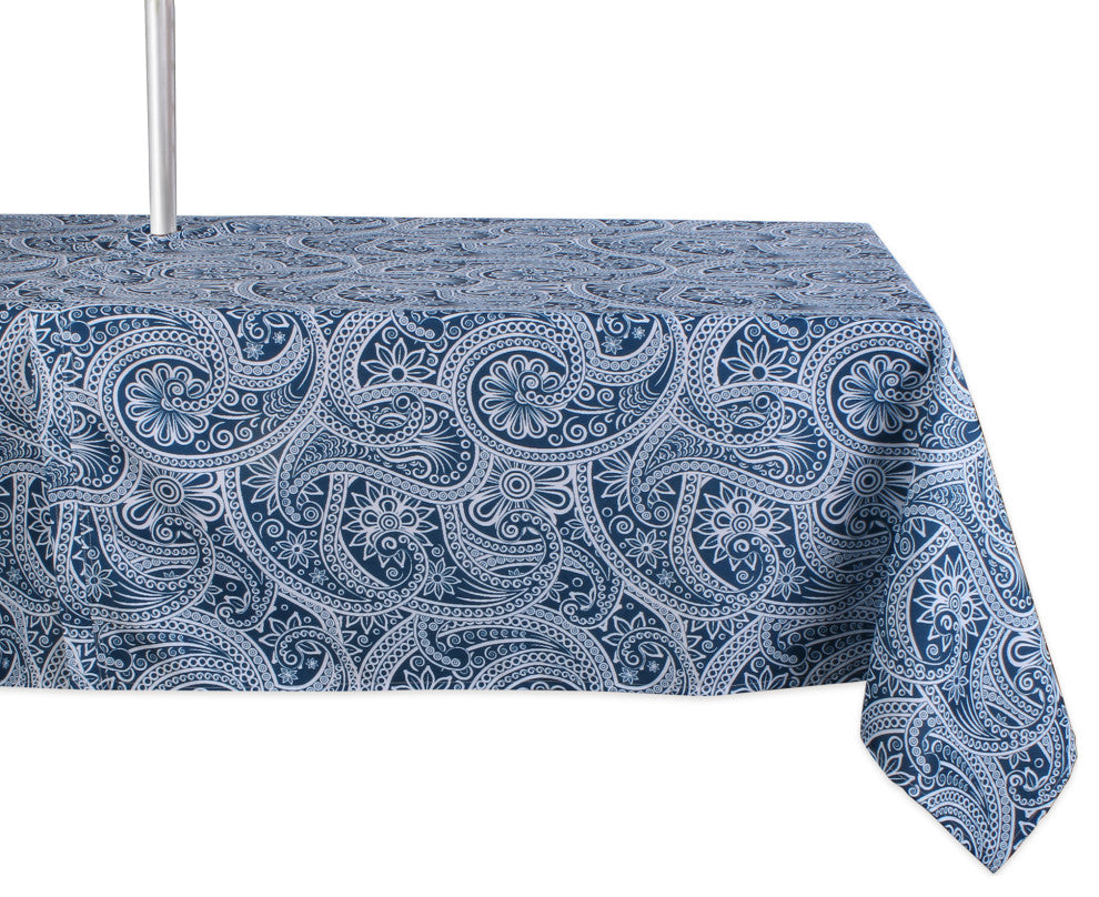 Blue Paisley Print Outdoor Tablecloth With Zipper 60X120