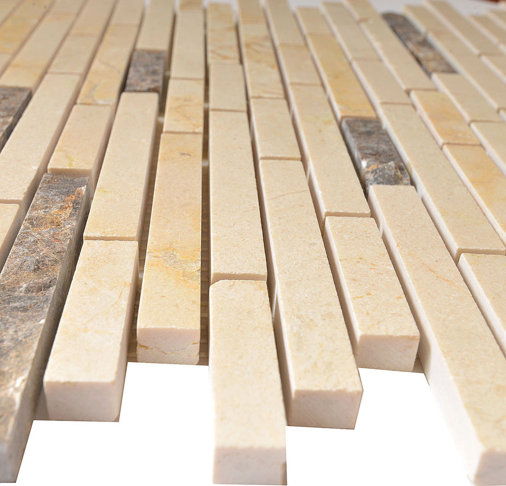 Marble Mosaic Tile, Tibet Collection, Crema Marfil, Strips, Polished, Sample