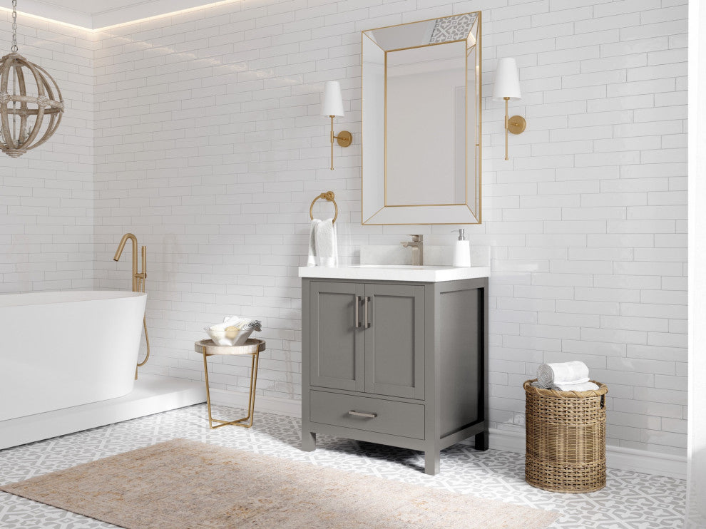 Malibu 30 Single Sink Bath Vanity in Elephant Skin Gray 2" Viola Brown