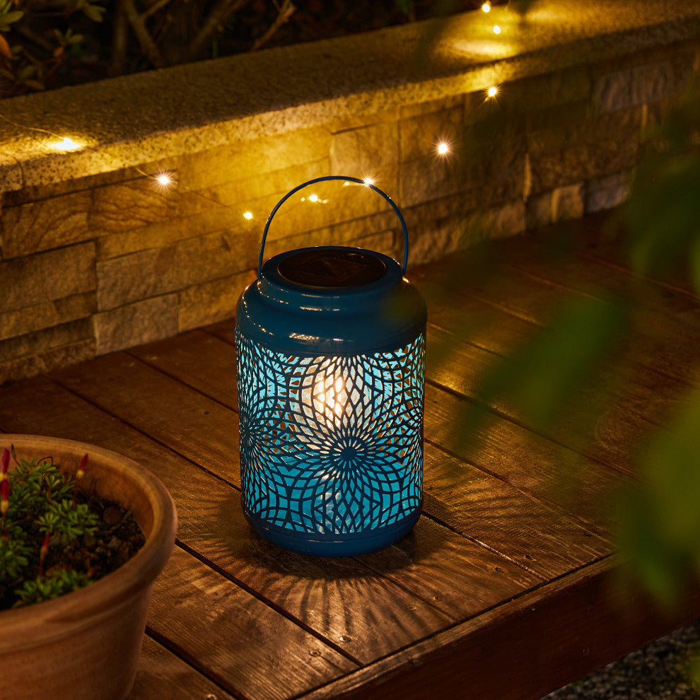 Metal Cutout Solar Powered Hanging Lantern, 2-Piece Set