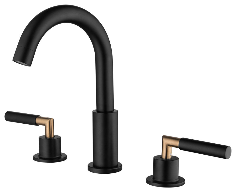 Deck Mounted Dual Handles High-Arc Widespread Bathroom Faucet, Matte Black