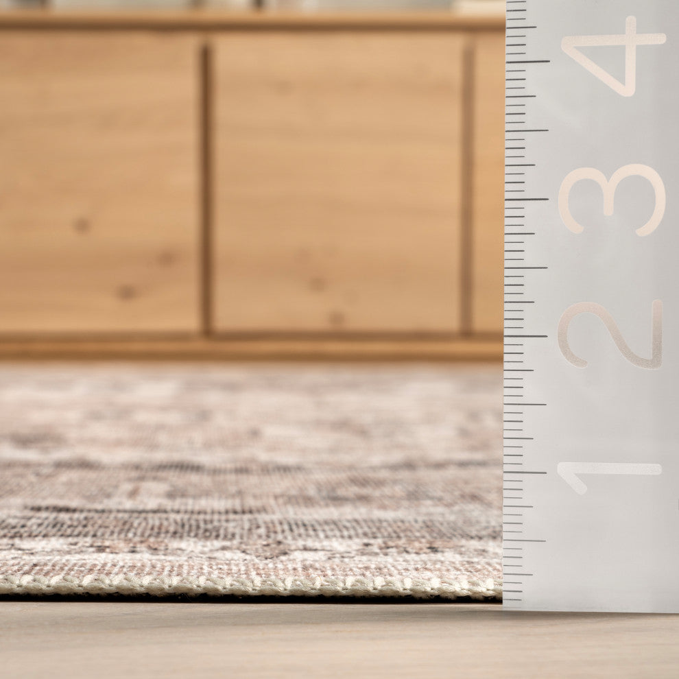 Nuloom Davi Faded Stain-Resistant Machine Washable Area Rug, Stone 4'x6'