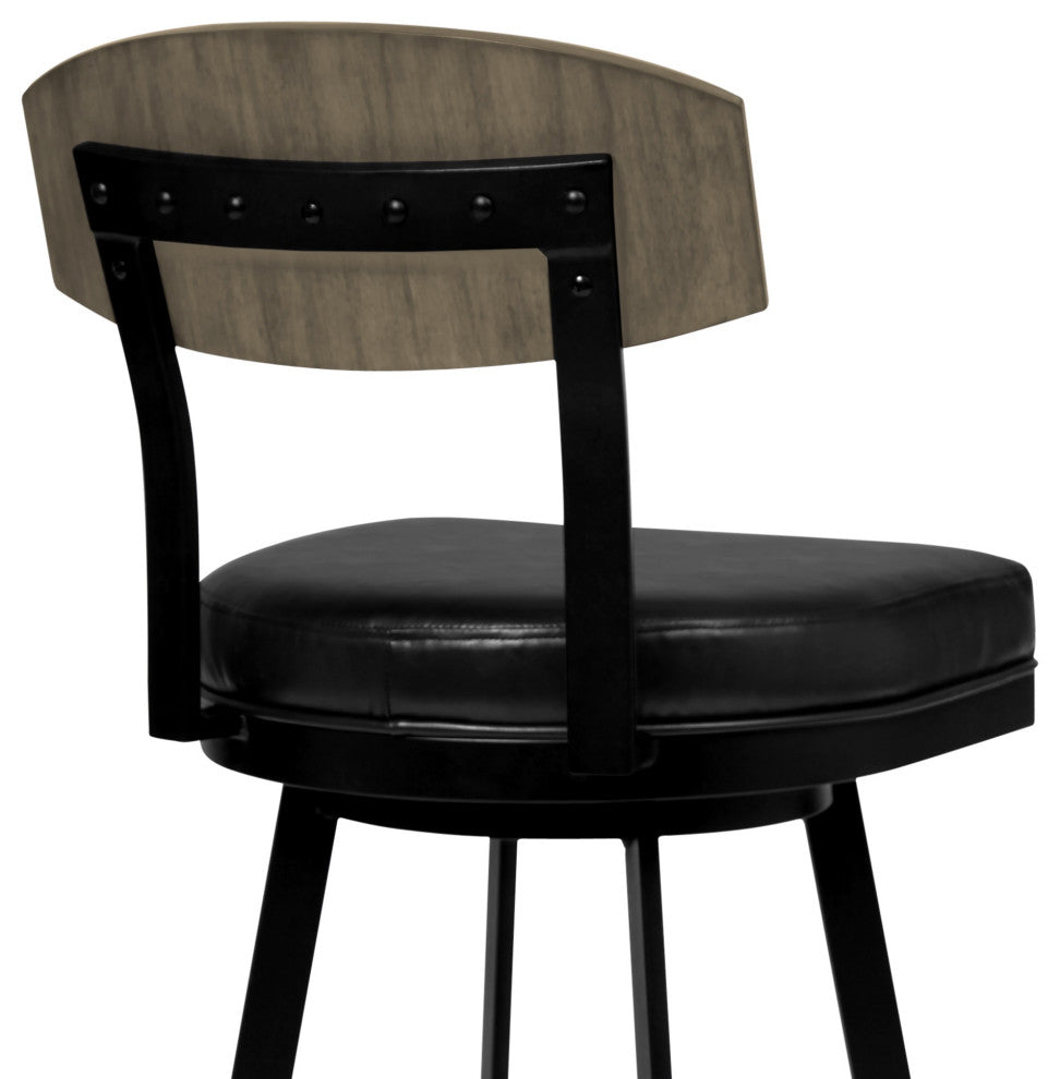 Frisco 30" Bar Height Barstool in Matte Black Finish with Black Faux Leather