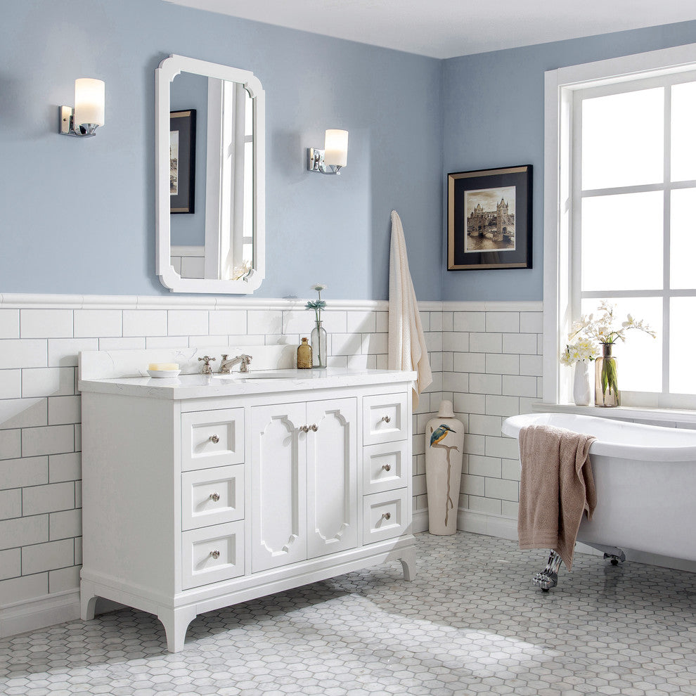 48" Wide Pure White Single Sink Quartz Carrara Bathroom Vanity
