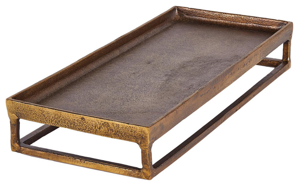 Rustic Minimalist Textured Brass Bronze Raised Tray Display Riser Metal Modern