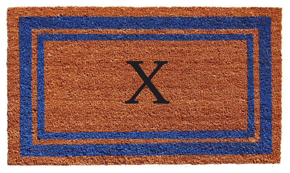 Blue Border 24"x36" Monogram Doormat, Letter X