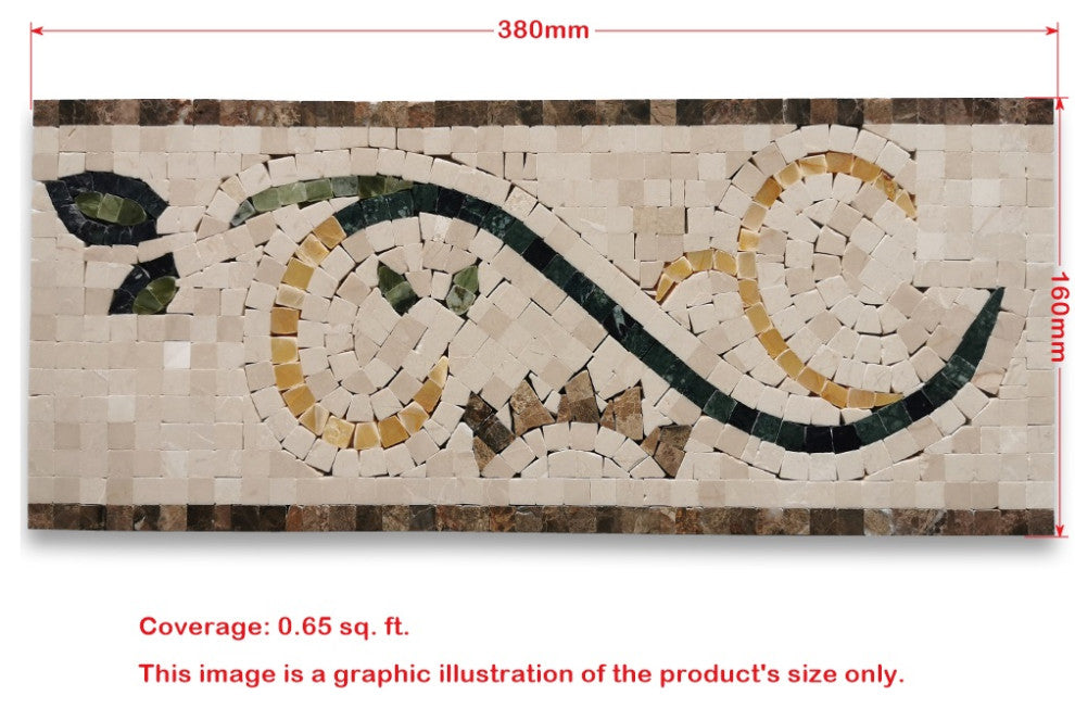 Emerald Gold 6.3x15 Marble Mosaic Border Listello Tile Polished, 1 piece